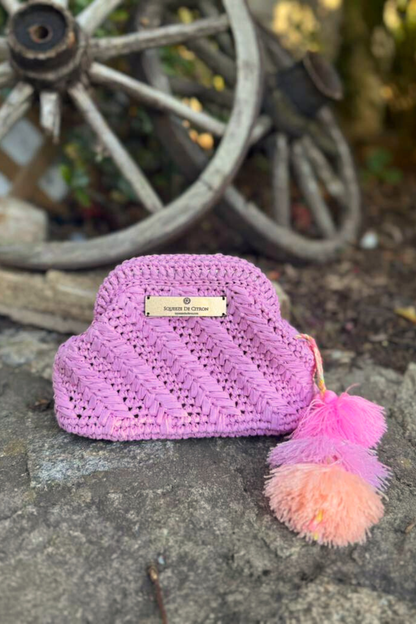 Pink Raffia Clutch