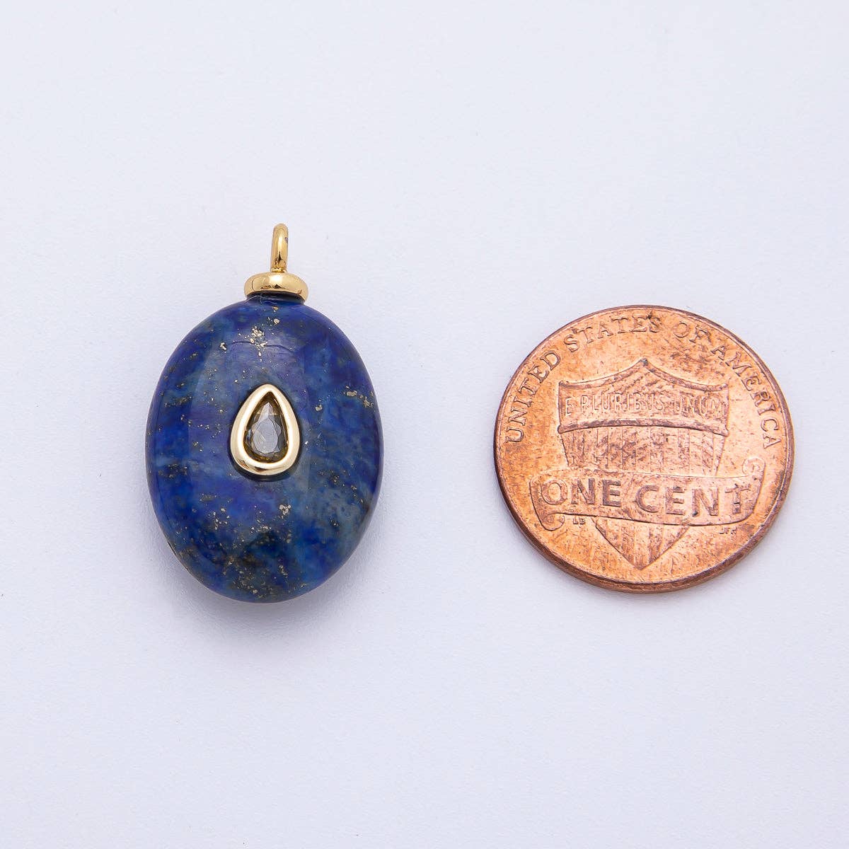 18K Gold Filled 25mm Red CZ Teardrop Lapis Lazuli Oval Gemstone Charm | AF1326