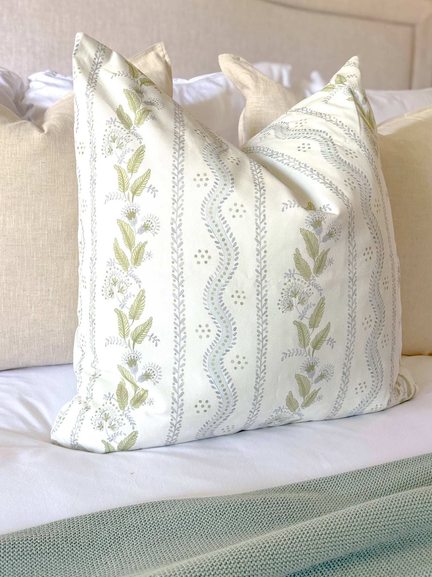 Linen Botanical Stripe Throw Pillow Cover
