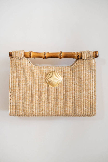 Mary Natural Straw Clutch - Bamboo Natural Handle - WS
