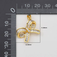 Load image into Gallery viewer, Baguette CZ Ribbon Bow Charm in Gold Filled, CP2033