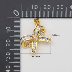 Baguette CZ Ribbon Bow Charm in Gold Filled, CP2033