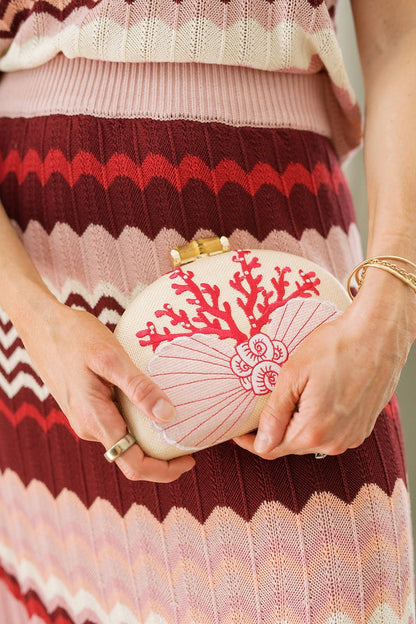 Coral and Shell Clutch- Embroidered - WS