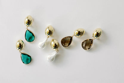 Vintage Chunky Gold and Green Statement Drop Earrings