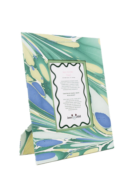 Hand-Marbled Large Wall Picture Frame in Green & Blue, 5x7