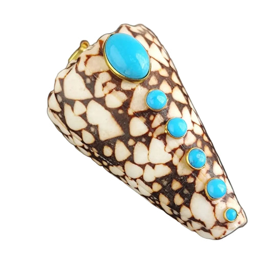 Conus Marble Cone Shell Pendant with Turquoise Gemstones