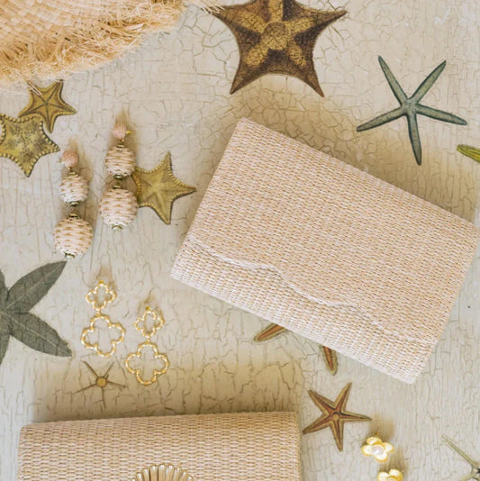 Scalloped Ruby Straw Clutch