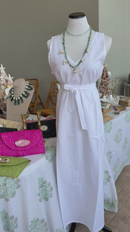 White Linen Side-Slit Dress