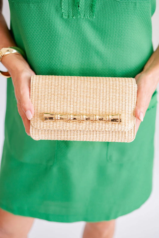 Ruby Straw Clutch with Gold Bamboo