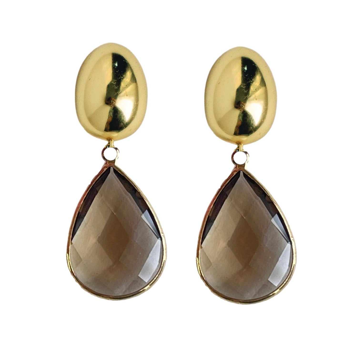 Vintage Chunky Gold and Brown Quartz Statement Drop Earrings
