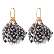 Load image into Gallery viewer, Spotted Feather Statement Tassel Earrings