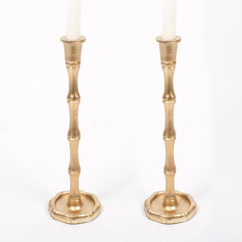 Gold Bamboo Candlestick Set - Large
