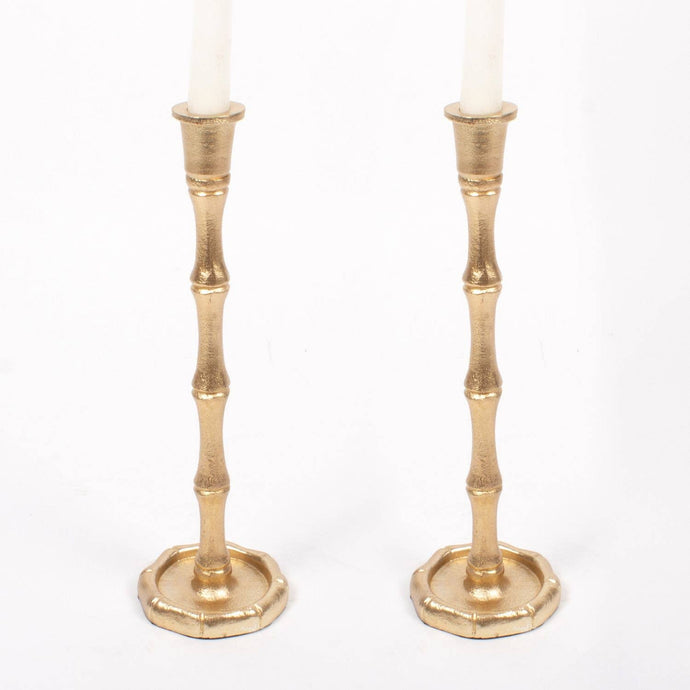 Gold Bamboo Candlestick Set - Large