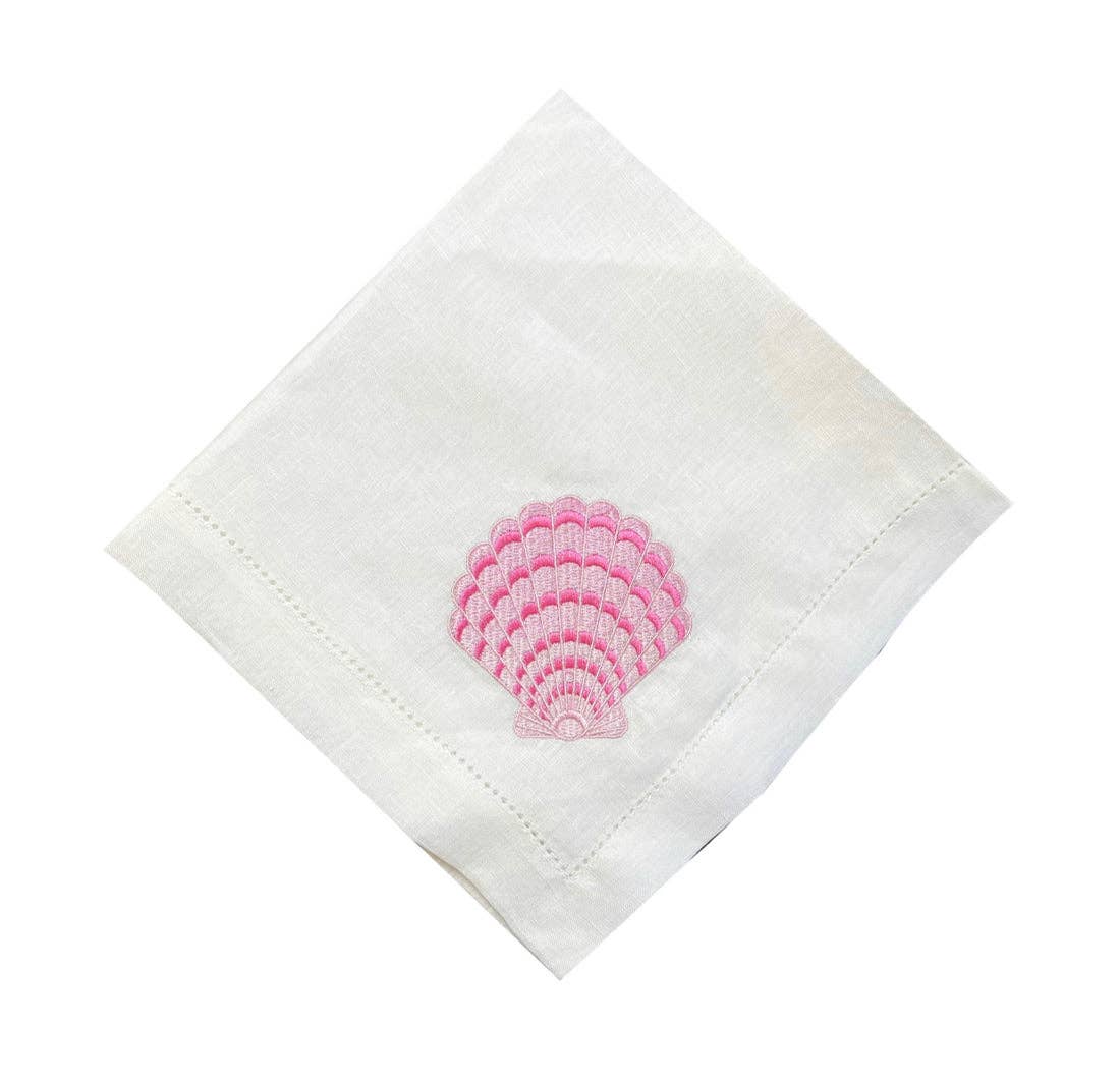 Embroidered Pink Scallop Shell Napkin