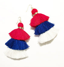 Load image into Gallery viewer, 4th of July Red White and Blue Handmade Tassel Earrings