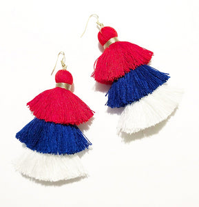 4th of July Red White and Blue Handmade Tassel Earrings