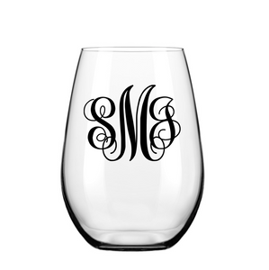 Custom Monogram Stemless Wine Glass