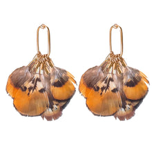 Load image into Gallery viewer, Quail Feather Statement Tassel Earrings
