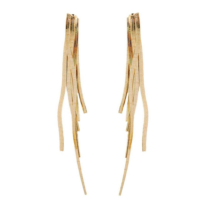 Skinny Gold Cascading Tassel Minimalist Statement Earrings