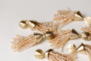 Gold Beaded Tassel Earrings