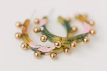Load image into Gallery viewer, Pink and Green Camo Studded Hoops