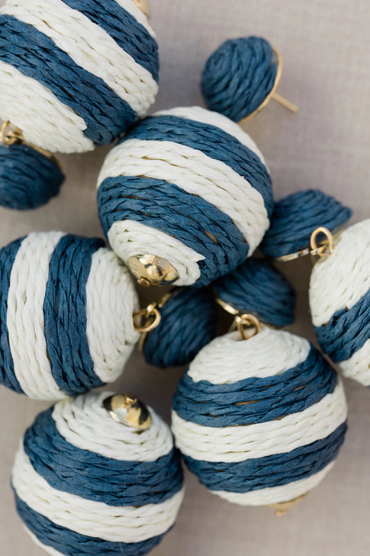 Navy and White Striped Lido Pom Poms